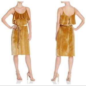 ELLIATT Gold Velvet Velour Midi Ruffle Cocktail Dress Revolve Size Large Party